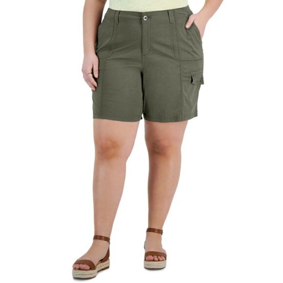 Style & Co. Women's 16 Petite Mid Rise Olive Green Cargo Shorts NWT - Picture 1 of 6